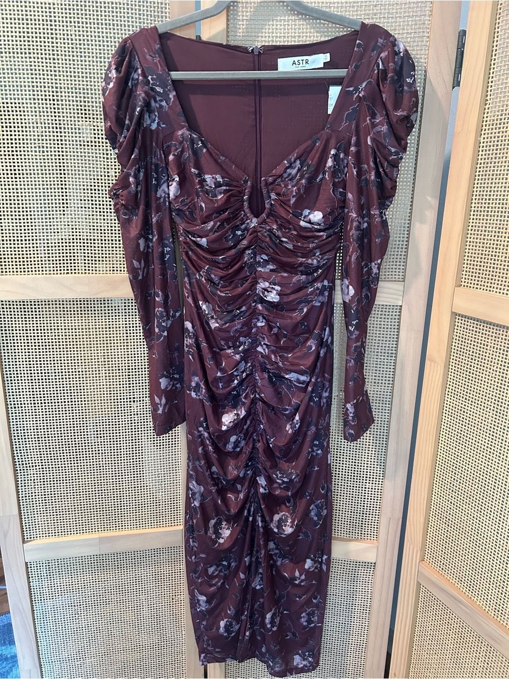 Free People [ ASTR The Label ] Kiana Purple Floral Ruched Midi Dress Size XS NWO